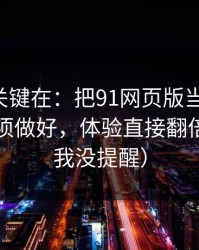 真正的关键在：把91网页版当工具用：隐私选项做好，体验直接翻倍（别说我没提醒）