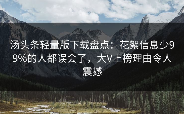 汤头条轻量版下载盘点：花絮信息少99%的人都误会了，大V上榜理由令人震撼